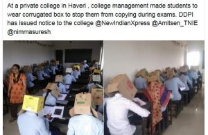 Tweet škola v Indii a krabice na hlave, zdroj tweet