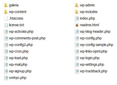 FTP obsah súborov wordpressu