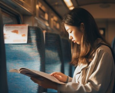 japonské dievča vo vlaku